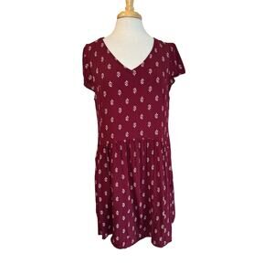 GARNET HILL Summer Day Dress in Burgundy Red Floral Size 14 Womens Rayon Lined